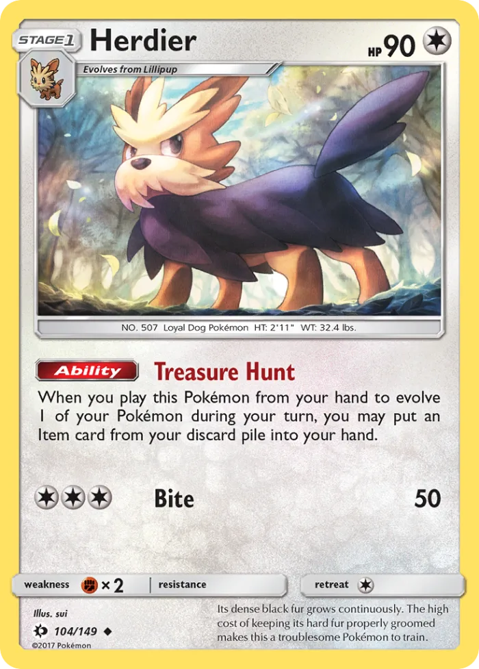 Herdier #104 Sun & Moon Pokemon card