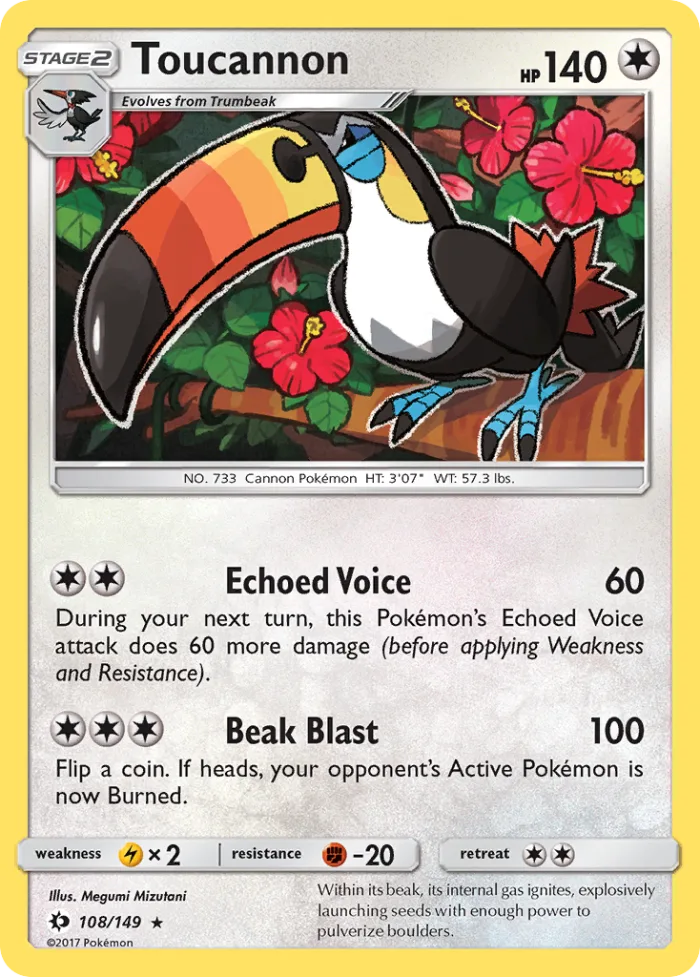 Toucannon #108 Sun & Moon Pokemon card
