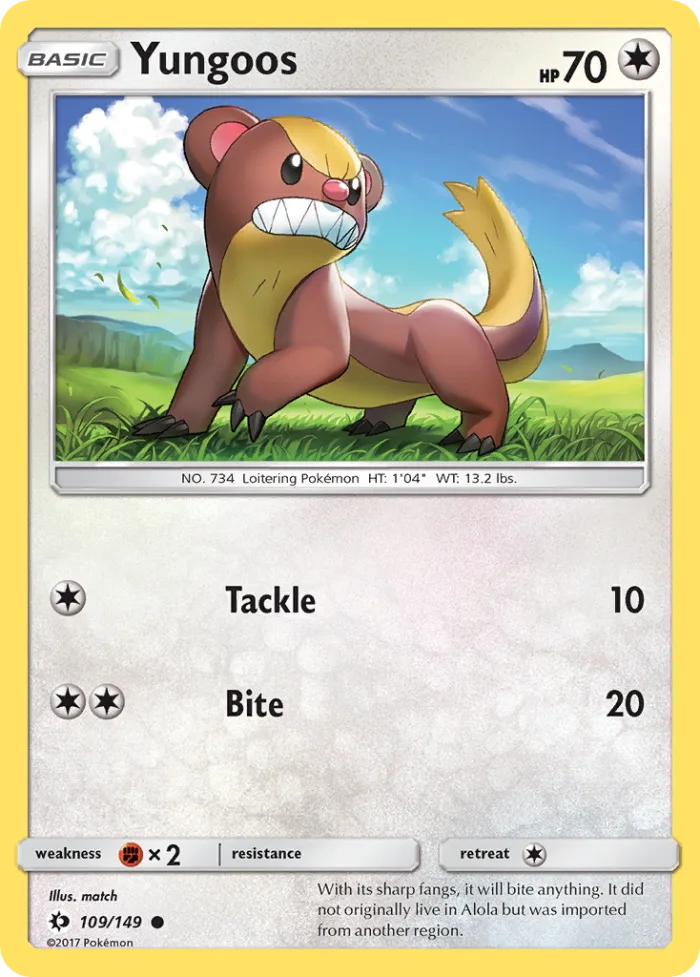 Yungoos #109 Sun & Moon Pokemon card