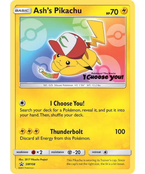 Ash's Pikachu #SM108 SM Black Star Promos Pokemon card