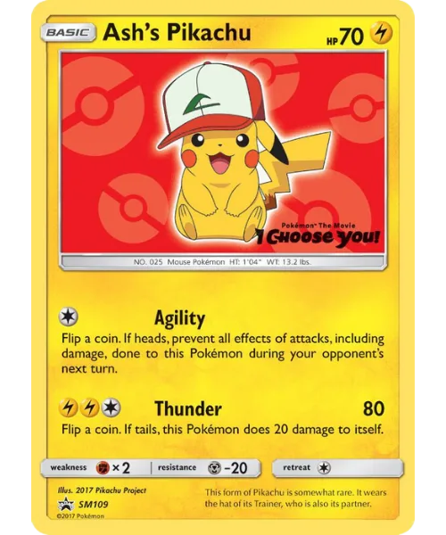 Ash's Pikachu #SM109 SM Black Star Promos Pokemon card