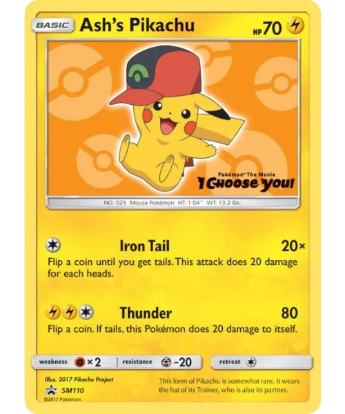 Ash's Pikachu #SM110 SM Black Star Promos Pokemon card