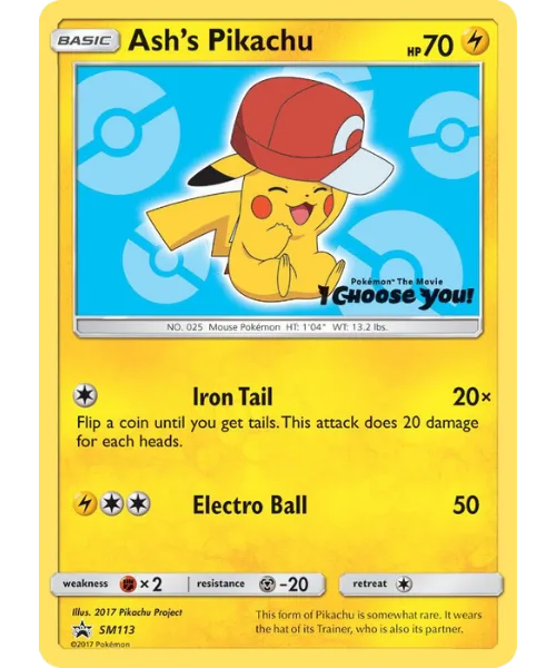 Ash's Pikachu #SM113 SM Black Star Promos Pokemon card