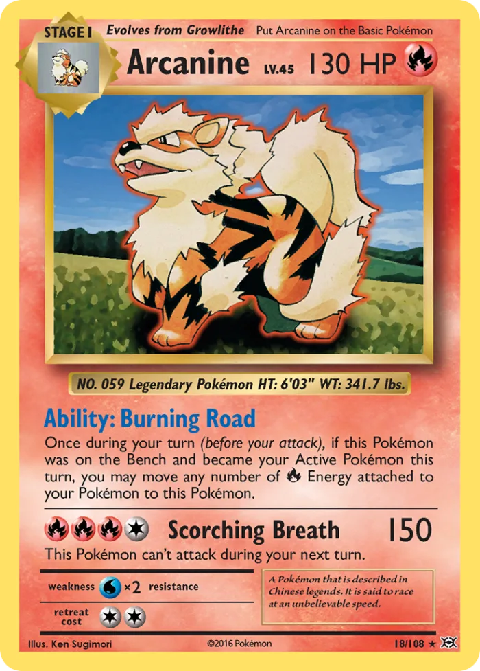 Arcanine #18 Evolutions Pokemon card