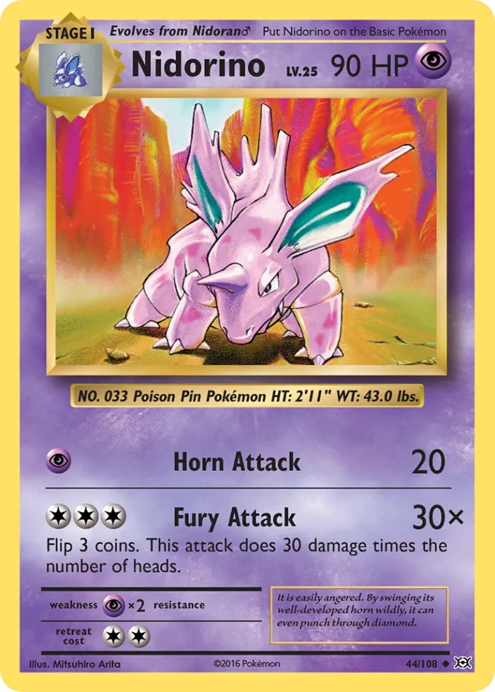 Nidorino #44 Evolutions Pokemon card