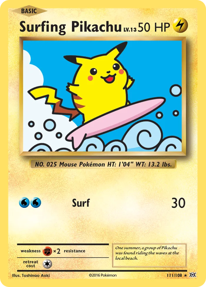 Surfing Pikachu #111 Evolutions Pokemon card