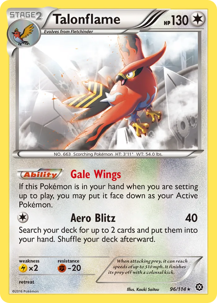 Talonflame #96 Steam Siege Pokemon card