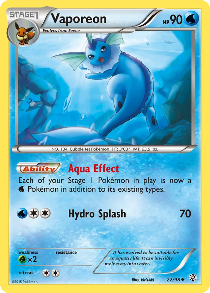 Vaporeon #22 Ancient Origins Pokemon card