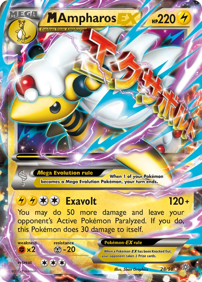 M Ampharos-EX #28 Ancient Origins Pokemon card