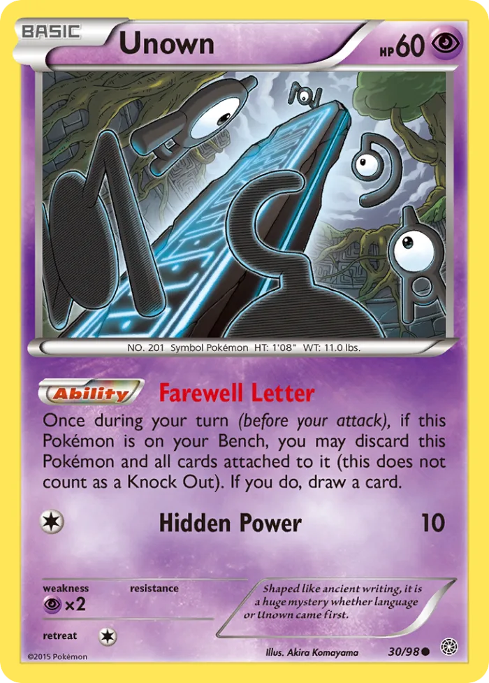 Unown #30 Ancient Origins Pokemon card