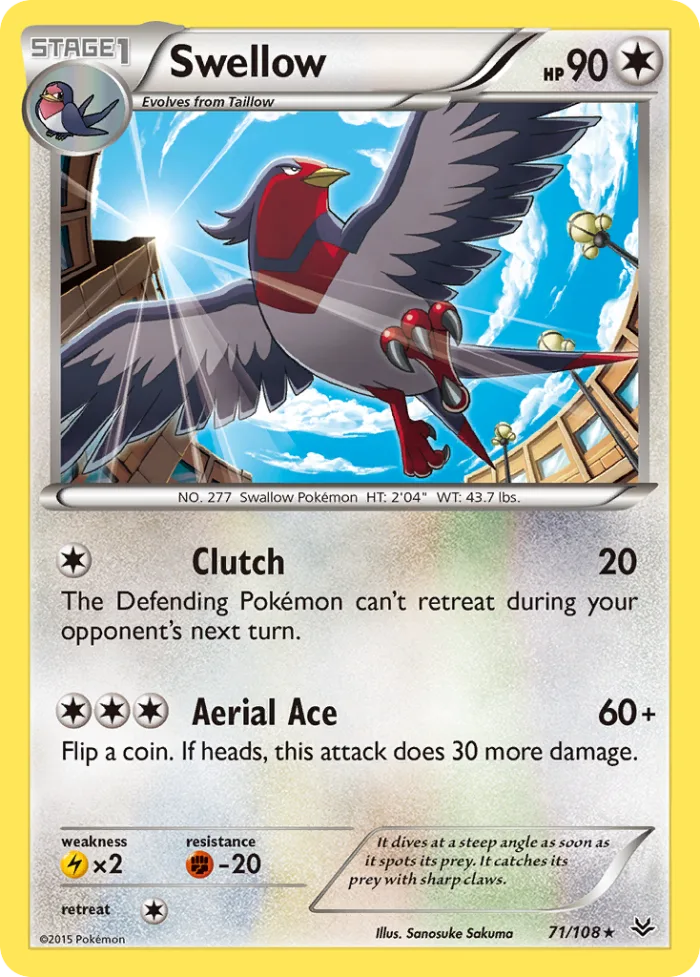Swellow #71 Roaring Skies Pokemon card
