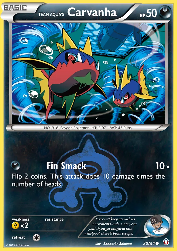 Team Aqua's Carvanha #20 Double Crisis Pokemon card