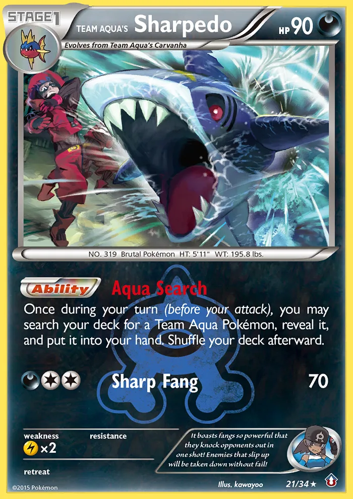 Team Aqua's Sharpedo #21 Double Crisis Pokemon card