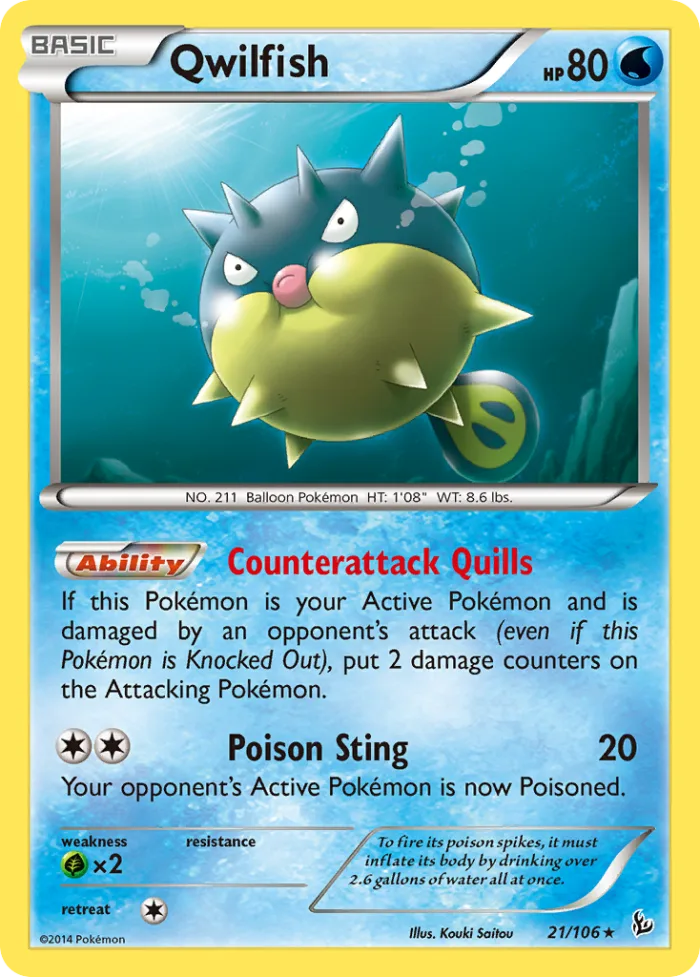 Qwilfish #21 Flashfire Pokemon card