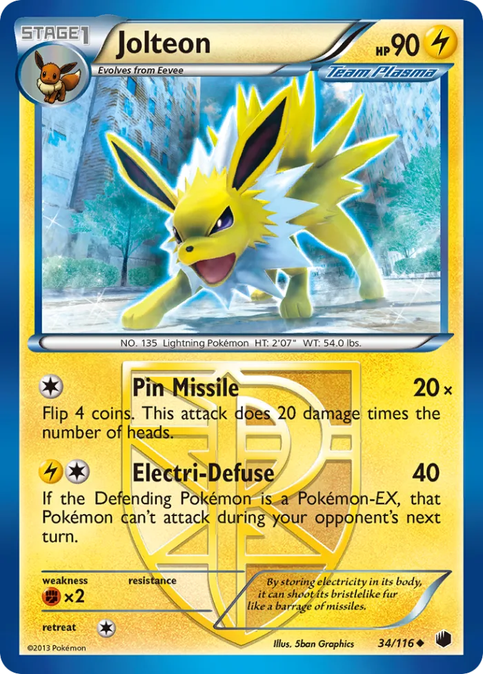 Jolteon #34 Plasma Freeze Pokemon card