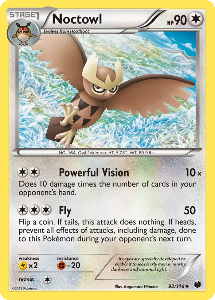 Noctowl #92 Plasma Freeze Pokemon card