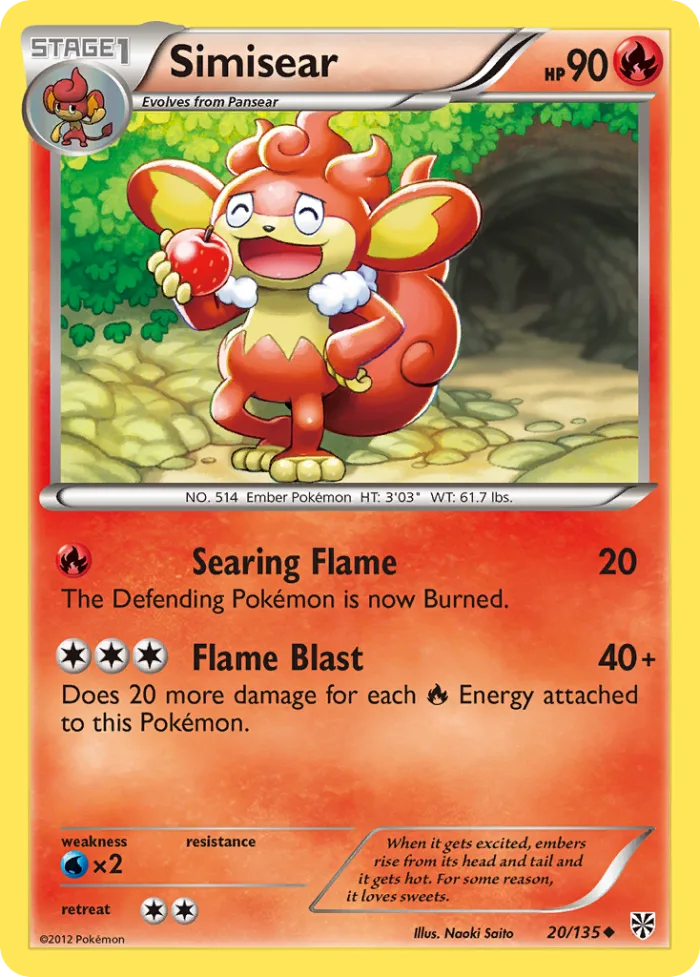 Simisear #20 Plasma Storm Pokemon card