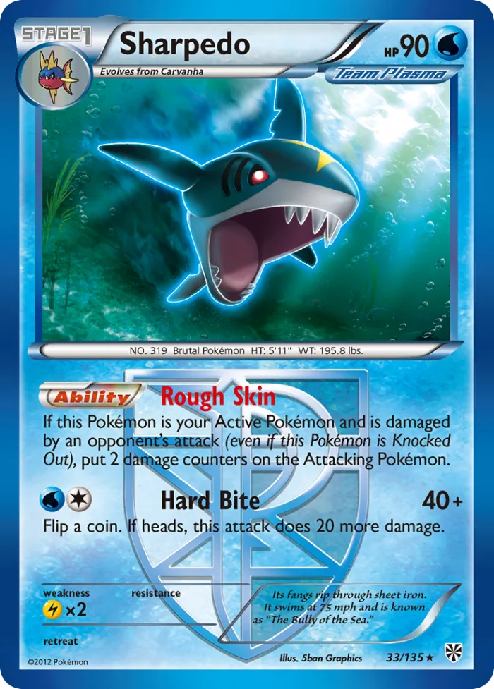 Sharpedo #33 Plasma Storm Pokemon card