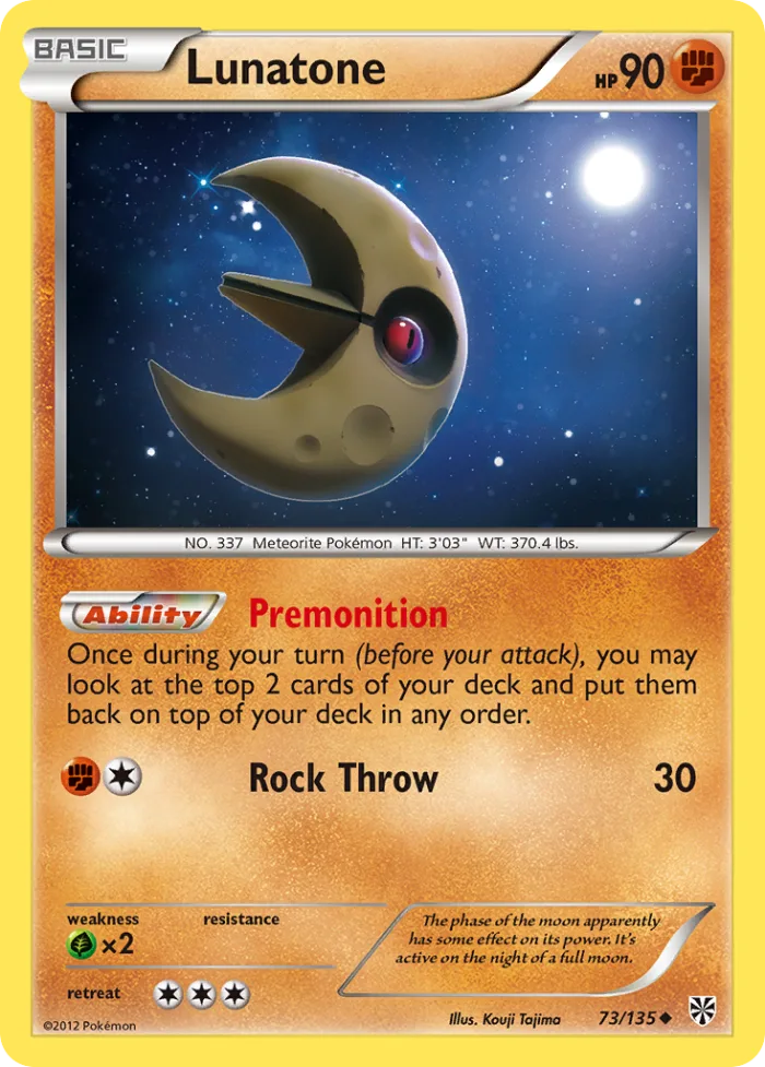 Lunatone #73 Plasma Storm Pokemon card