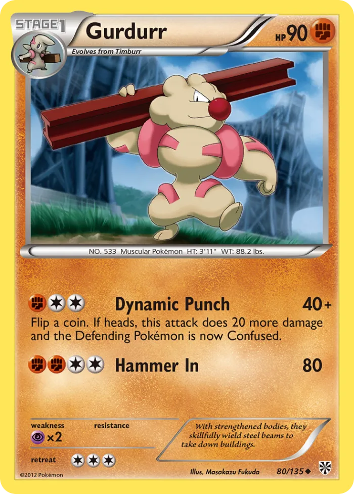 Gurdurr #80 Plasma Storm Pokemon card