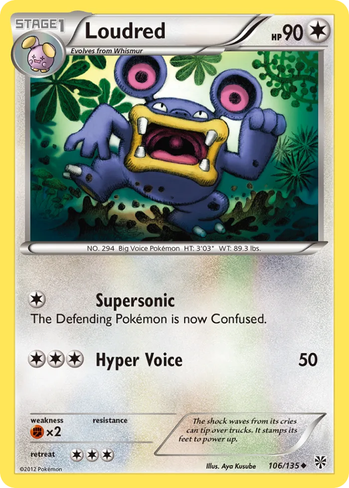 Loudred #106 Plasma Storm Pokemon card
