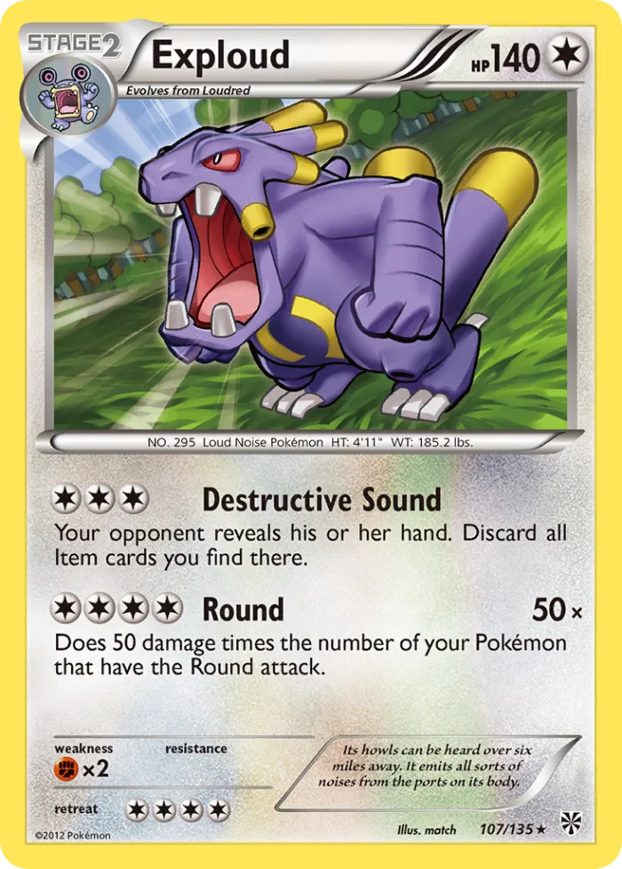 Exploud #107 Plasma Storm Pokemon card