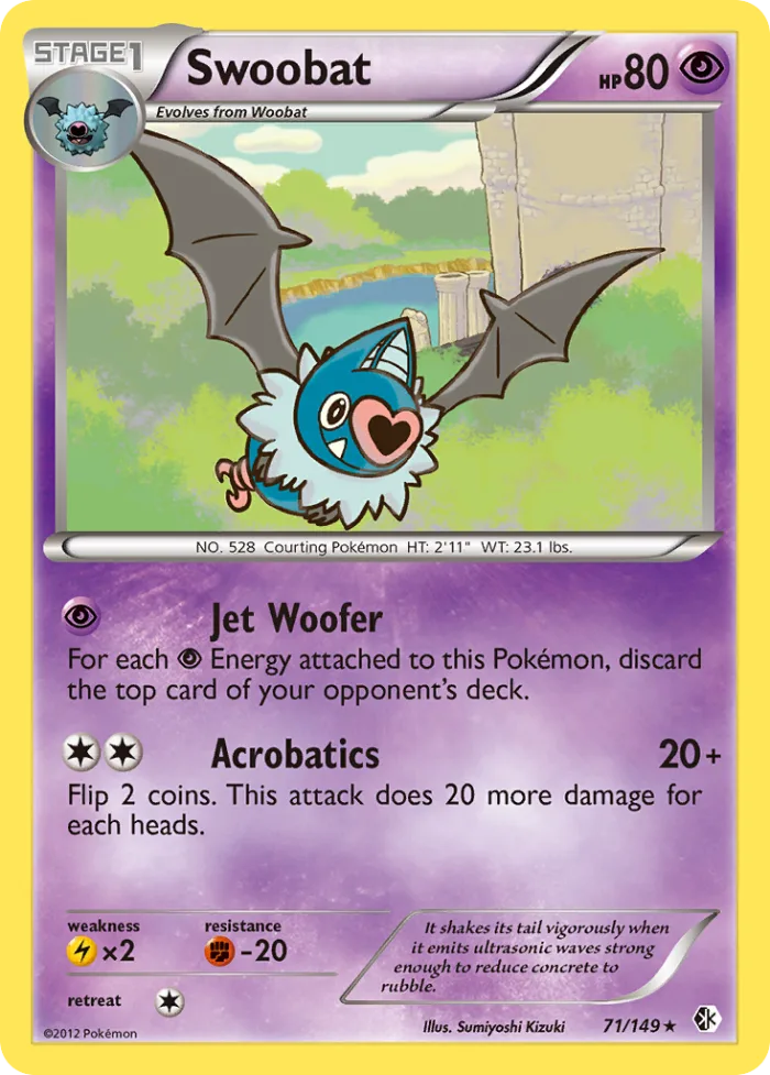 Swoobat #71 Boundaries Crossed Pokemon card