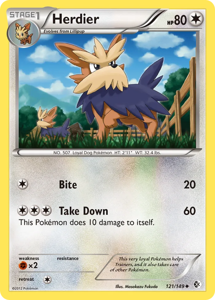Herdier #121 Boundaries Crossed Pokemon card