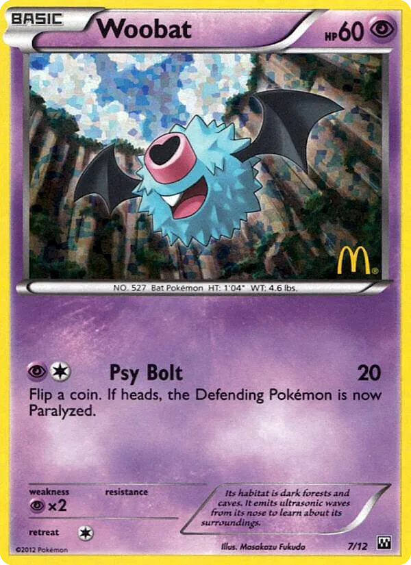 Woobat #7 McDonald's Collection 2012 Pokemon card