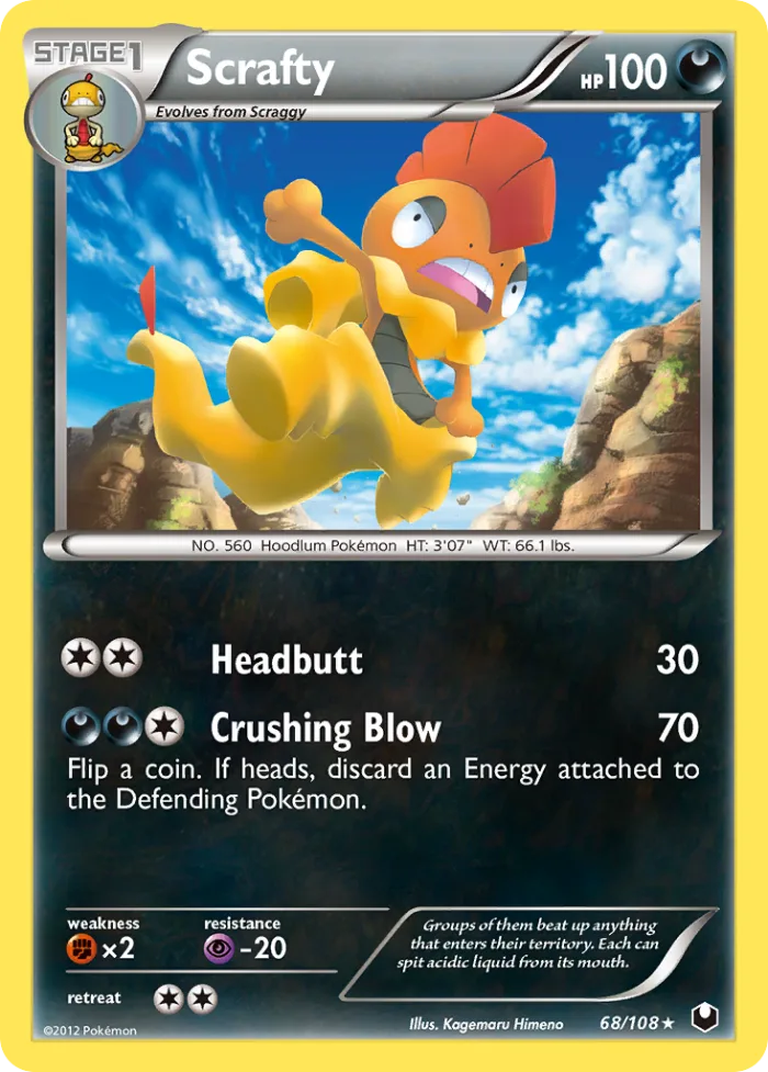 Scrafty #68 Dark Explorers Pokemon card
