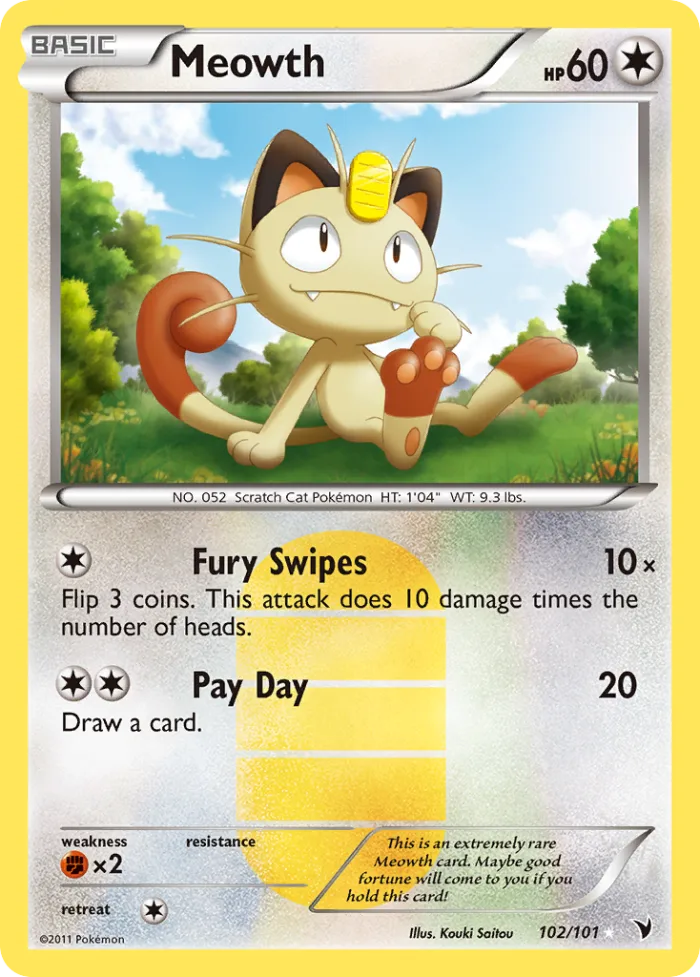 Meowth #102 Noble Victories Pokemon card