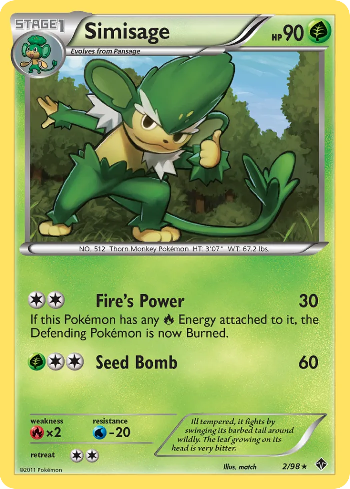 Simisage #2 Emerging Powers Pokemon card