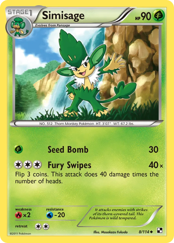 Simisage #8 Black & White Pokemon card