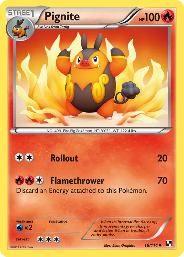 Pignite #18 Black & White Pokemon card