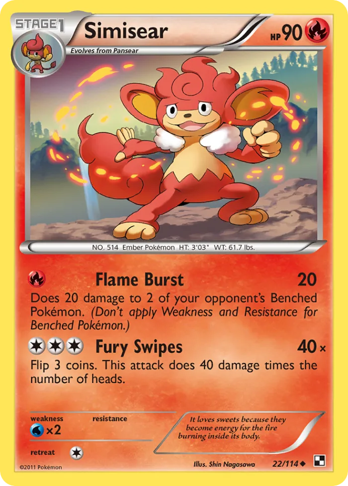 Simisear #22 Black & White Pokemon card
