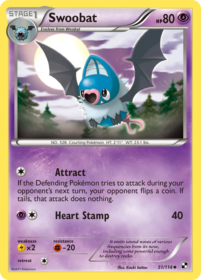Swoobat #51 Black & White Pokemon card