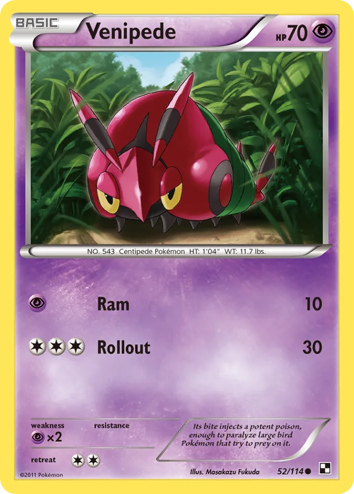 Venipede #52 Black & White Pokemon card