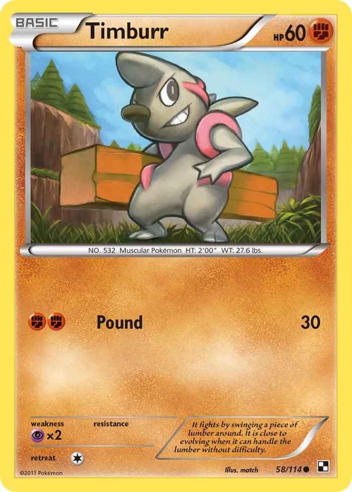 Timburr #58 Black & White Pokemon card
