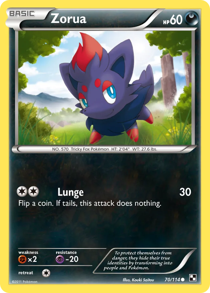 Zorua #70 Black & White Pokemon card