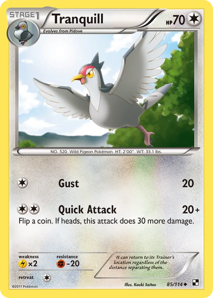 Tranquill #85 Black & White Pokemon card