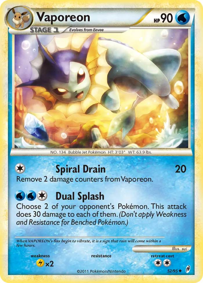 Vaporeon #52 Call of Legends Pokemon card