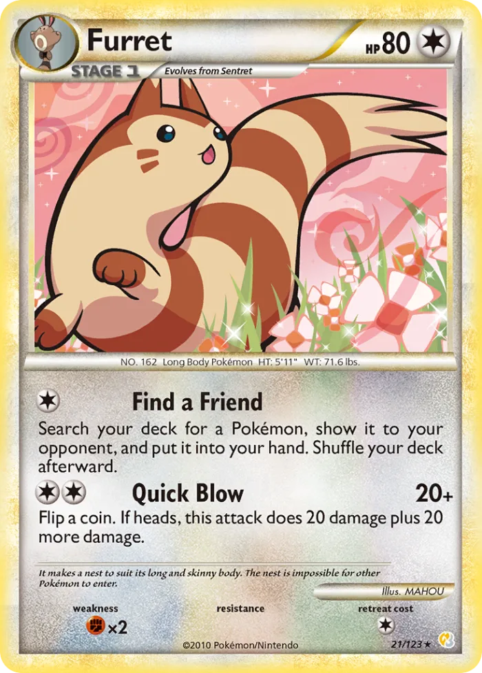 Furret #21 HeartGold & SoulSilver Pokemon card