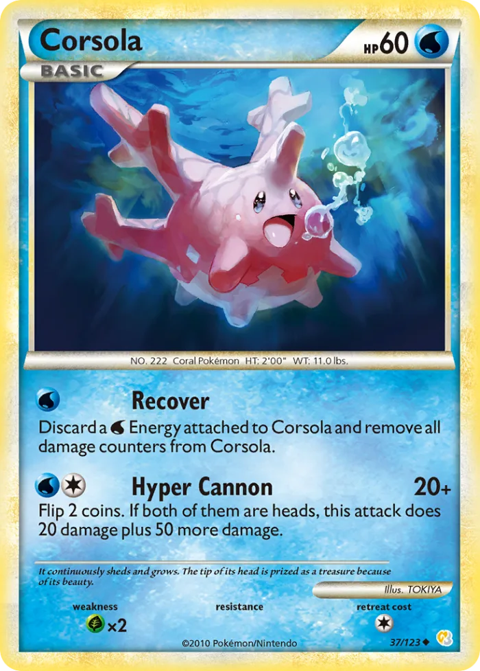 Corsola #37 HeartGold & SoulSilver Pokemon card