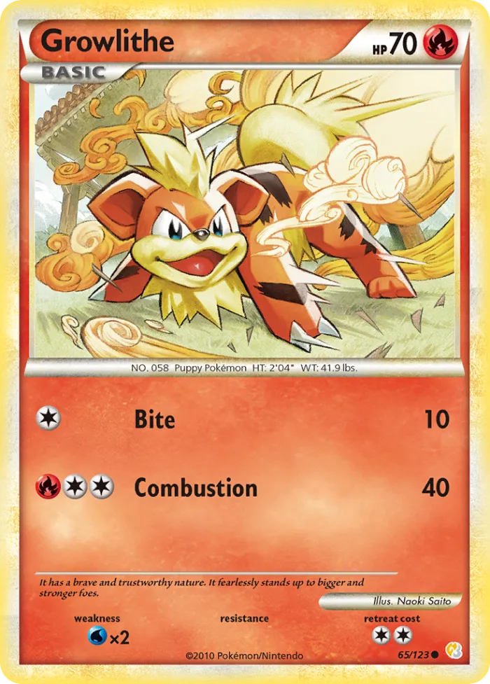 Growlithe #65 HeartGold & SoulSilver Pokemon card
