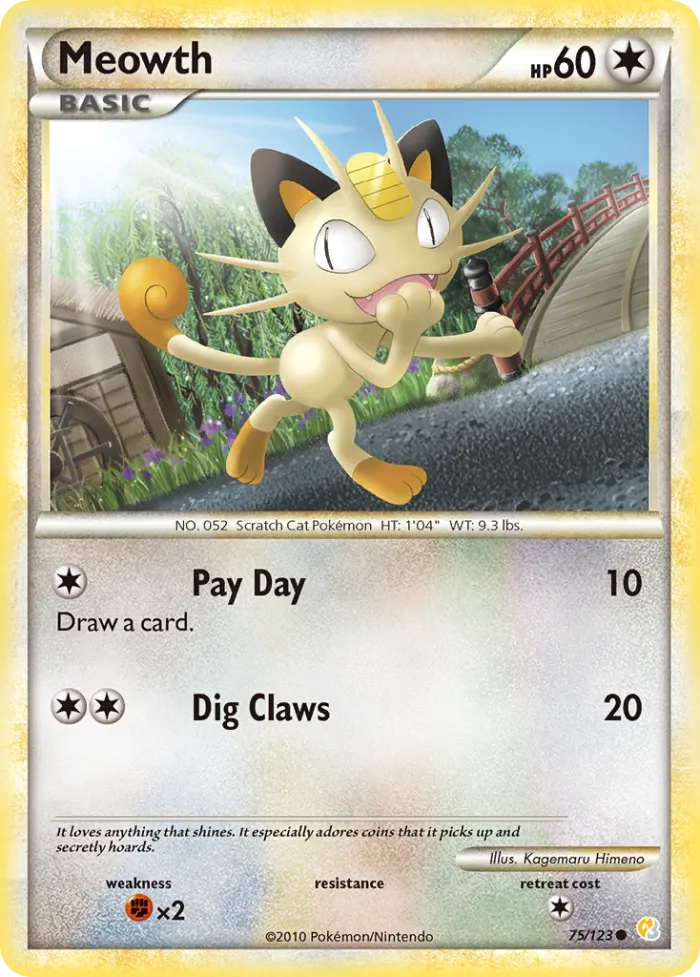 Meowth #75 HeartGold & SoulSilver Pokemon card