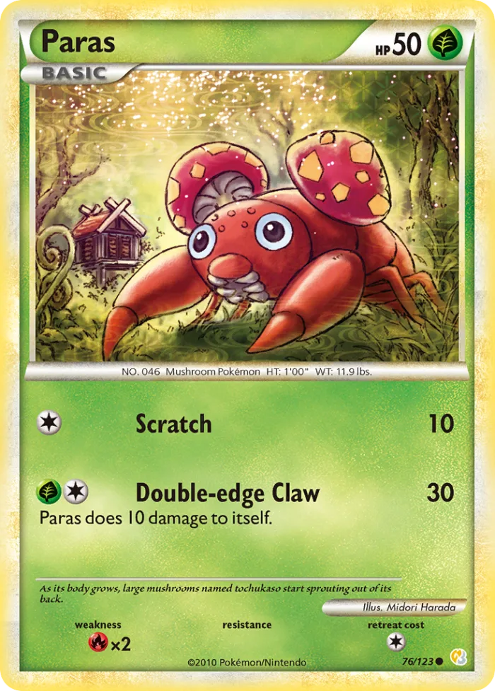 Paras #76 HeartGold & SoulSilver Pokemon card
