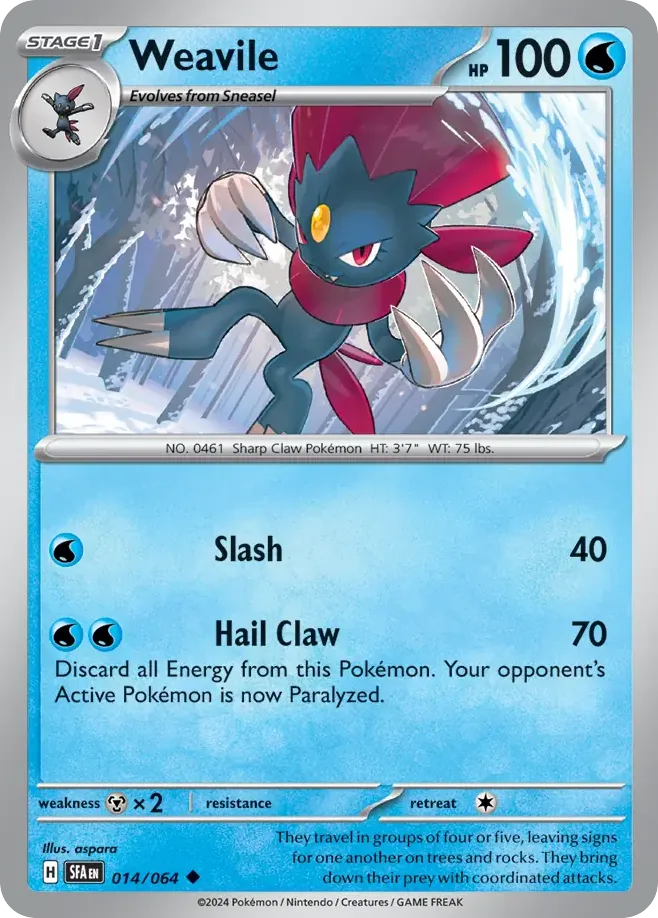 Weavile #14 Shrouded Fable Pokemon card
