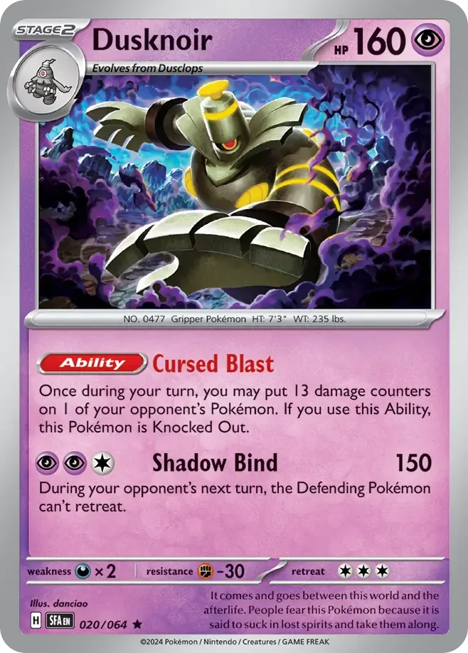 Dusknoir #20 Shrouded Fable Pokemon card