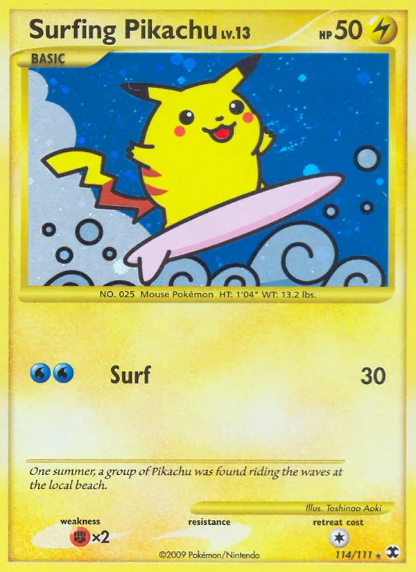 Surfing Pikachu #114 Rising Rivals Pokemon card