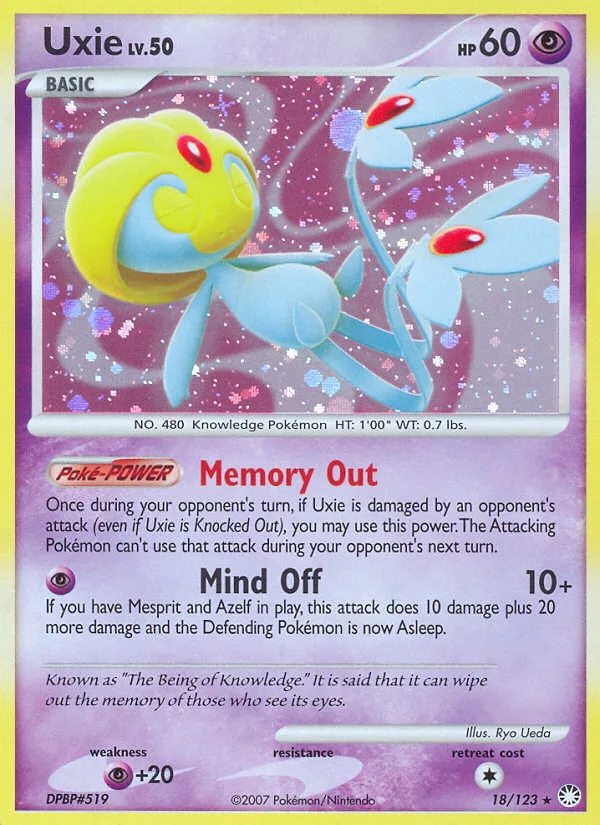 Uxie #18 Mysterious Treasures Pokemon card